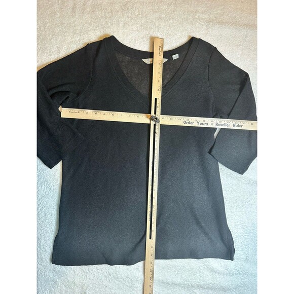 Soft By Avenue Black 3/4 Sleeve Sheer V-neck Sweater Sz 14/16 - Picture 7 of 7